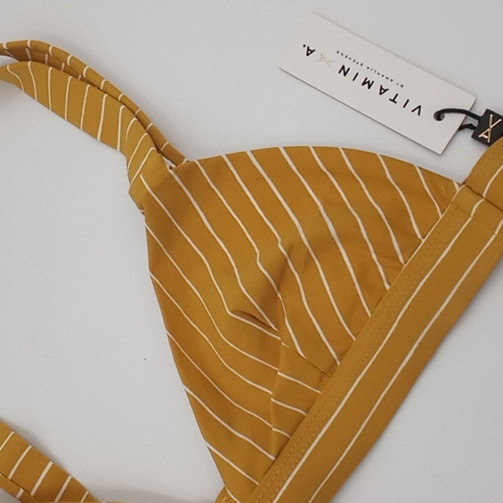 Sold! Vitamin A Neutra Triangle Top and Luciana Bottom Bikini Set Dorada Stripe - Picture 4 of 16